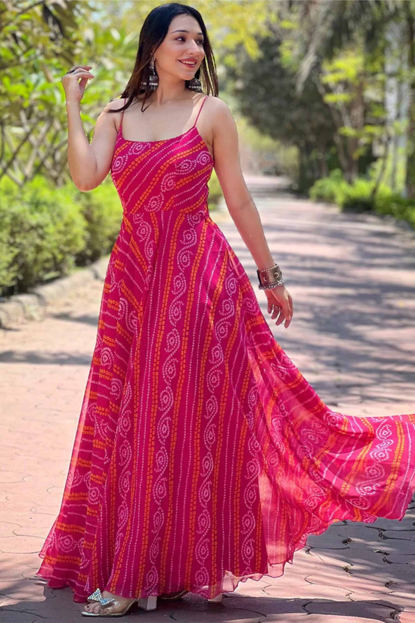 Gulabi Bandhani Long Gown PC848