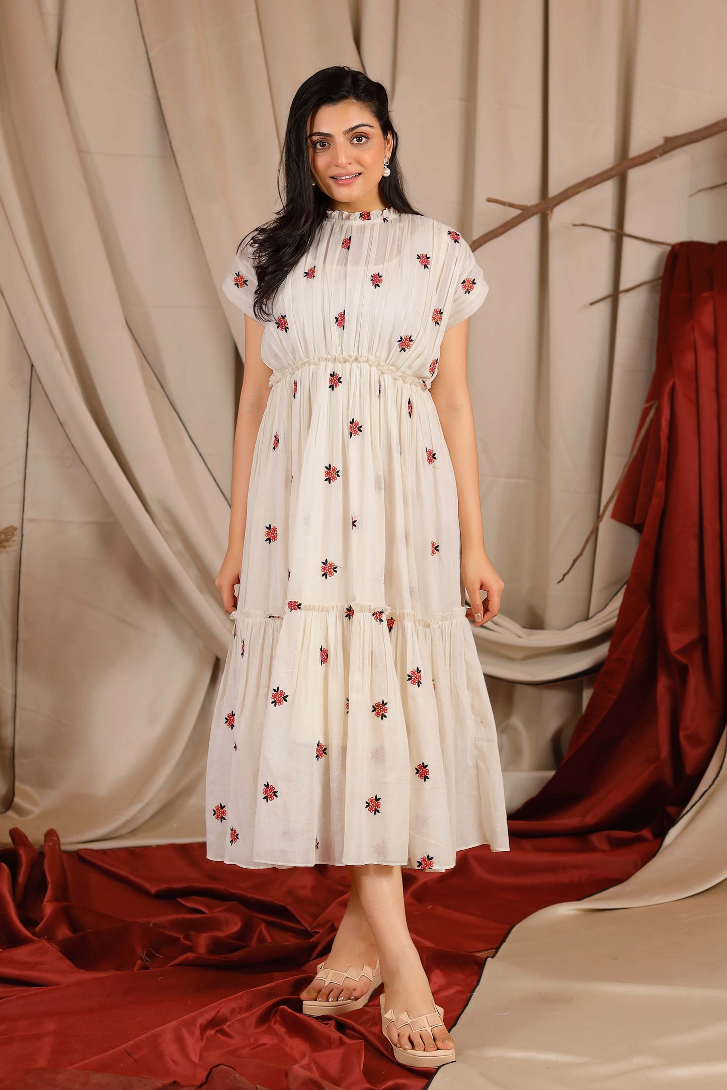 Hazel Summer Midi Dress In Ivory PC831