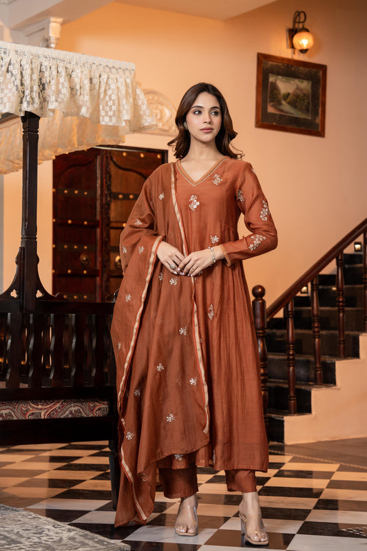 Rust orange chanderi suit