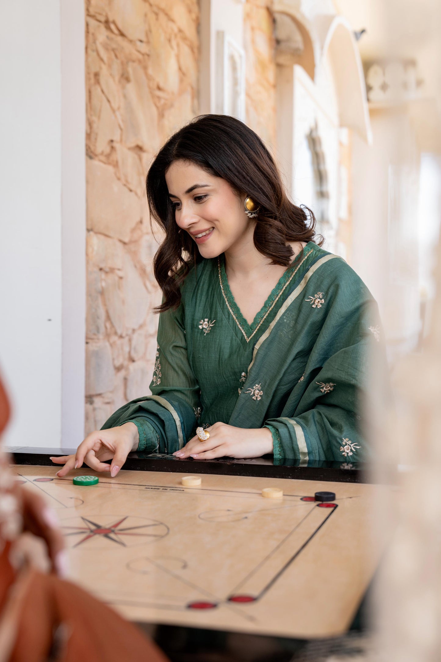 Emerald green chanderi suit