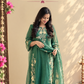 Emerald Green Mul Chanderi Appliqué Work Suit Set | Navaratri Look 03