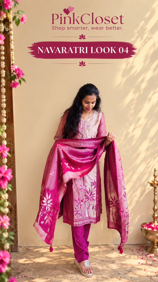Burgundy Giraffe Tissue Handwork Suit Set with Two-Tone Dupatta | Navaratri Look 04