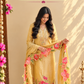 Golden Shimmer Tissue Mirror Work Suit Set with Hand-Painted Floral Dupatta | Navaratri Look 05