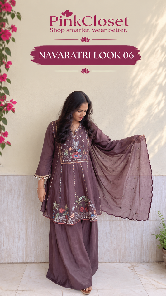 Brown Embroidered Anarkali / Navaratri look 06
