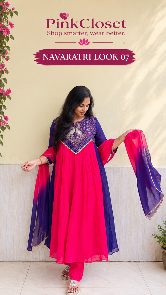 Fuchsia Purple Anarkali Navaratri look 07