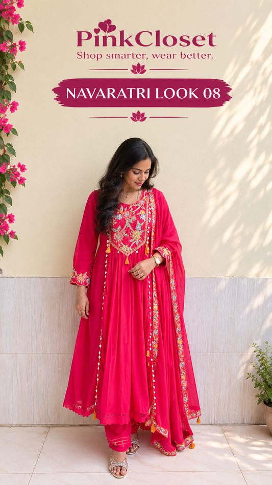Rani Pink Embroidered Suit Navaratri look 08