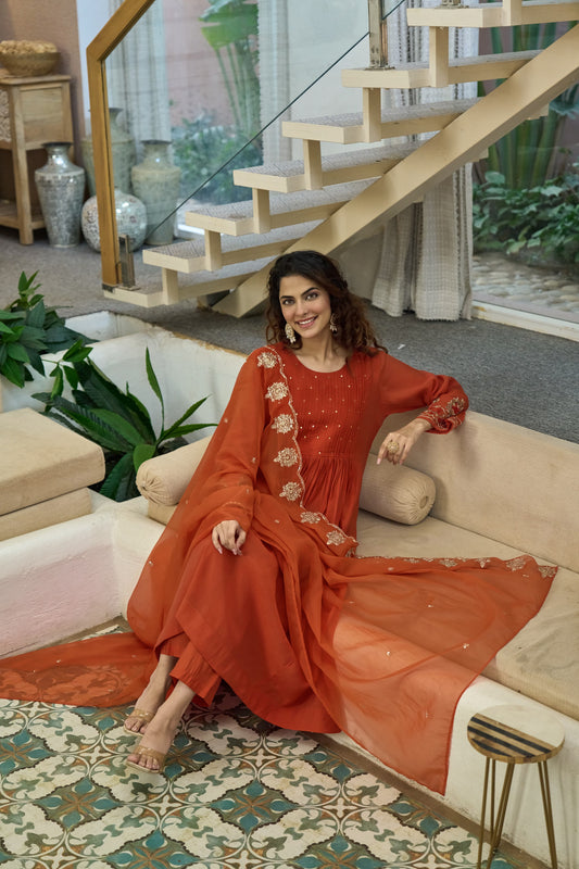 Rust mul chanderi Suit Set