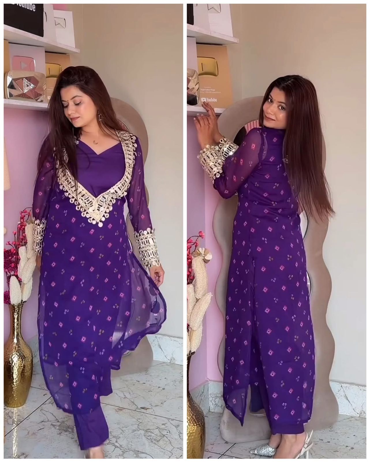 3-Piece Bustier Chiffon Set – Purple