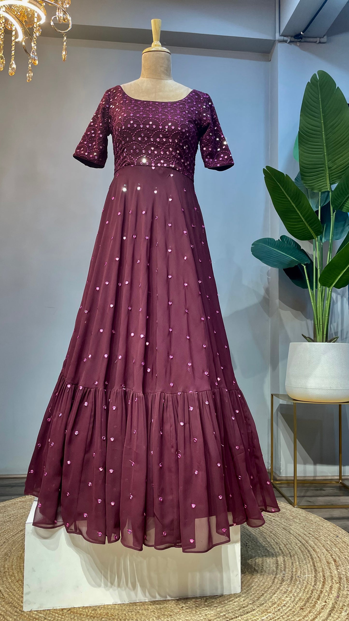 Wine Mirror Long Dress BK658N