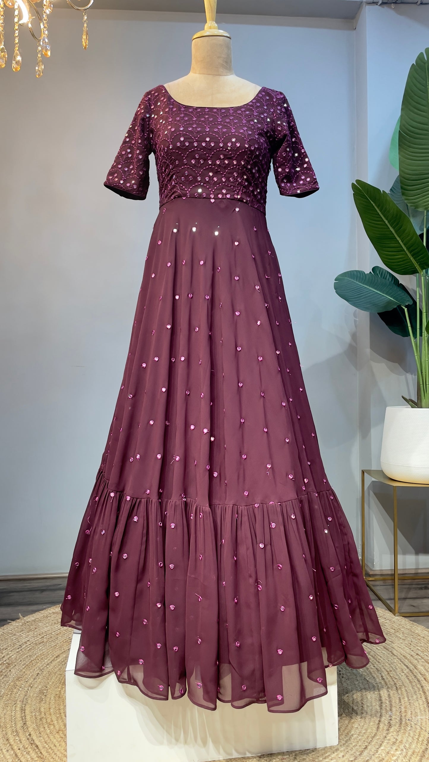 Wine Mirror Long Dress BK658N