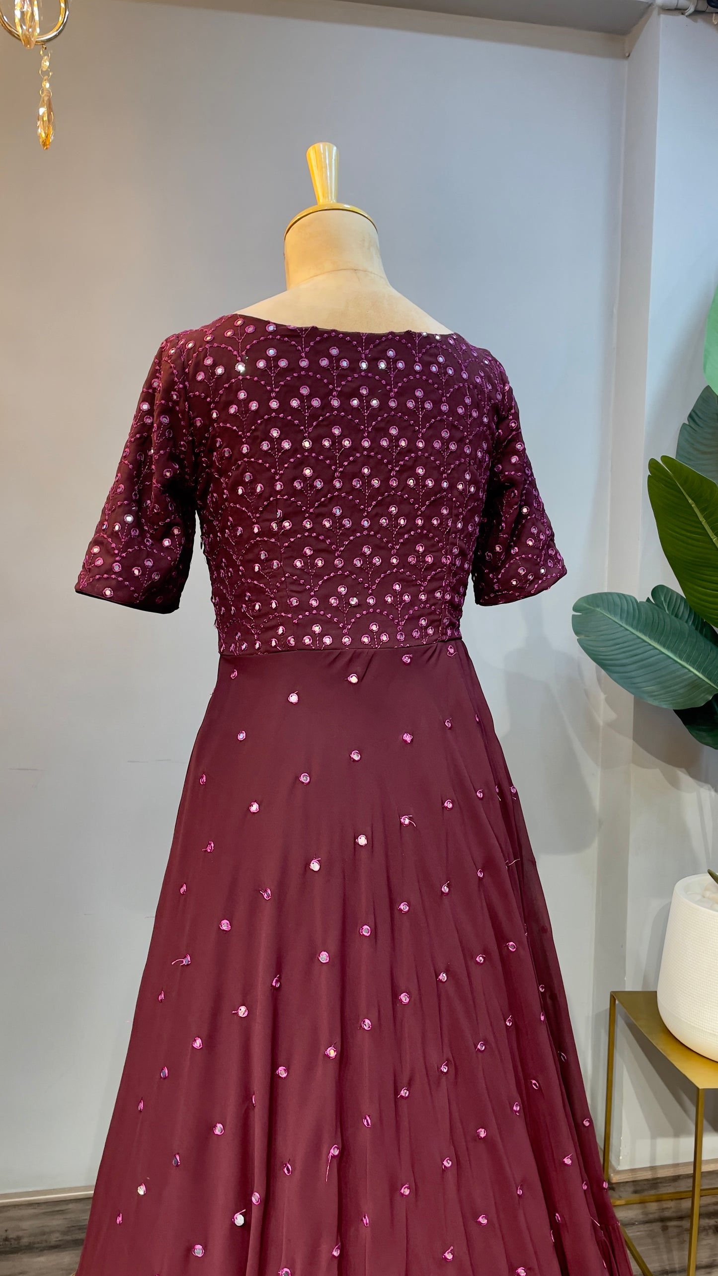 Wine Mirror Long Dress BK658N