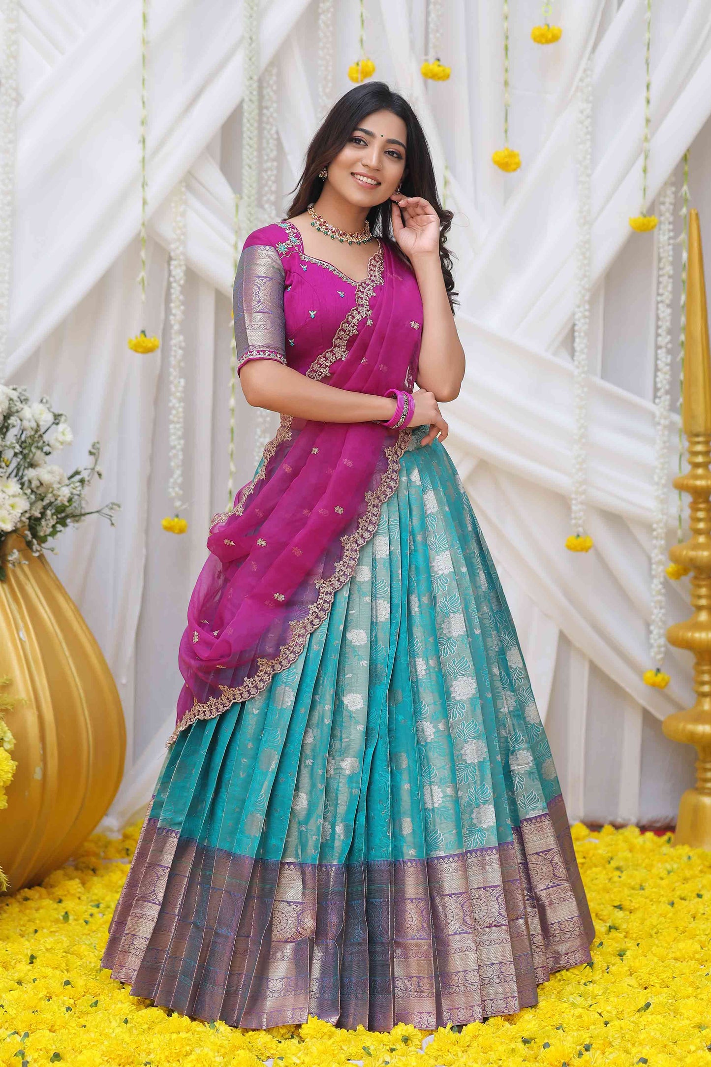 Kiara Half Saree Set In Magenta PC790