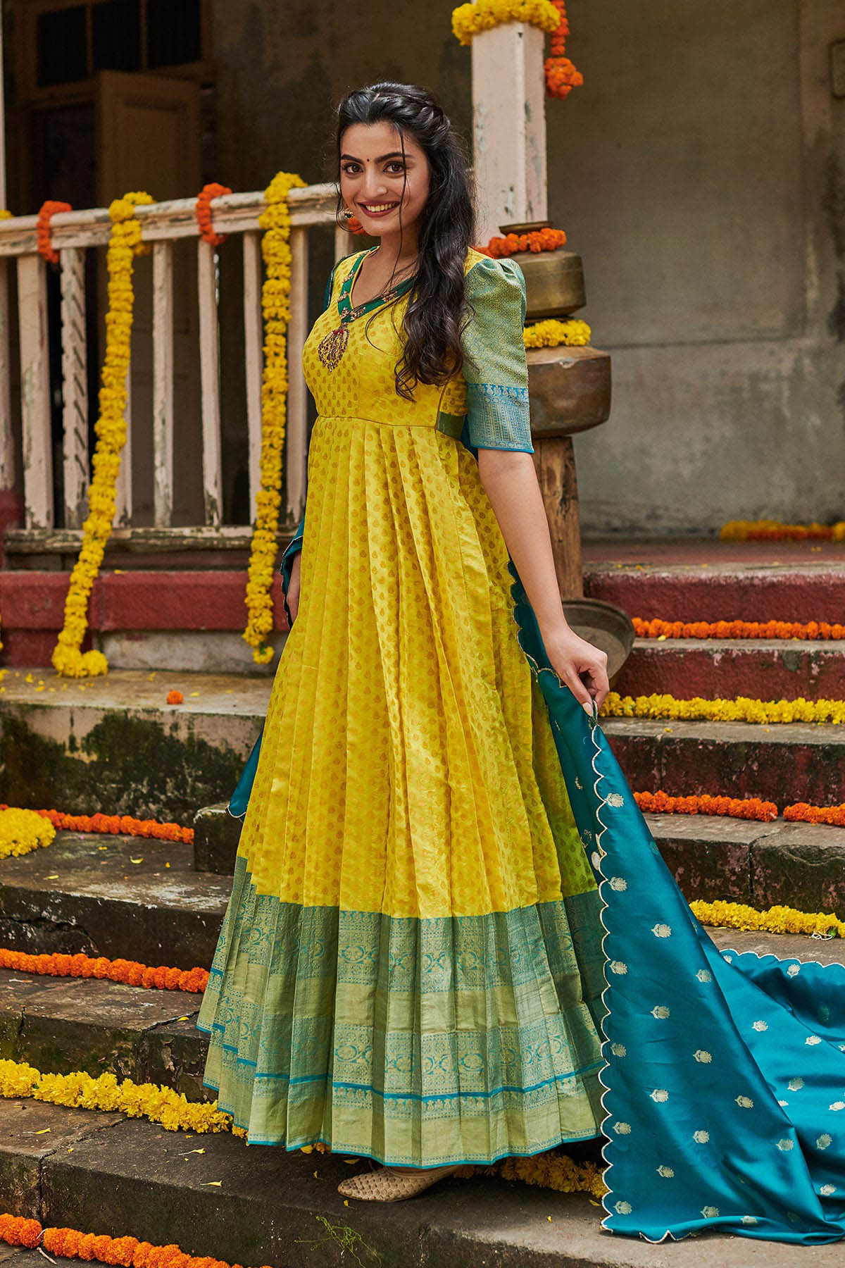 Anarkali dress yellow best sale