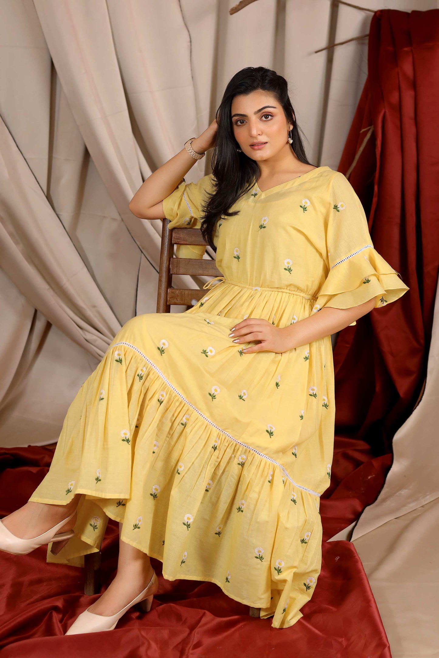 Lemony Summer Midi Dress in Vanilla Yellow PC825