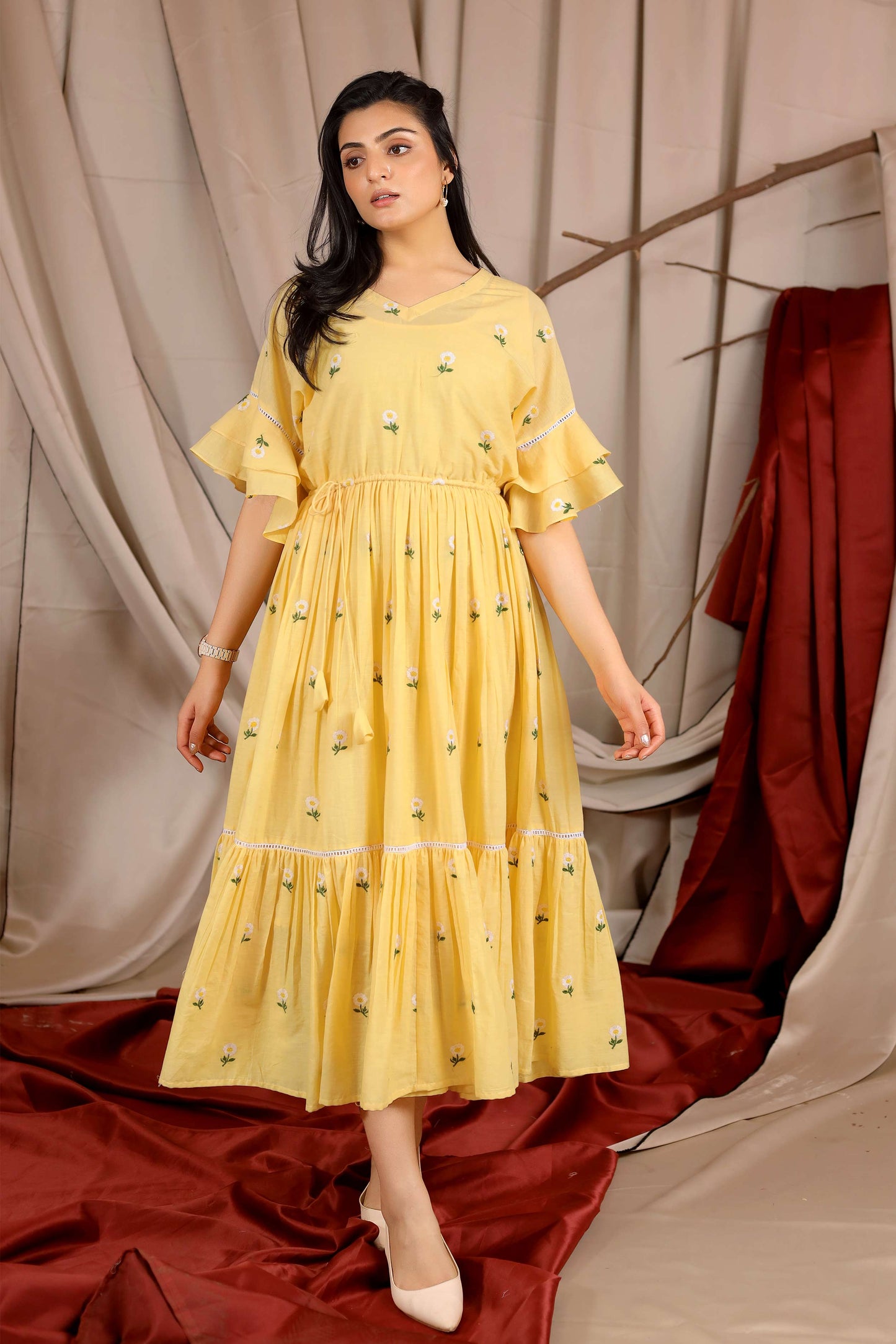 Lemony Summer Midi Dress in Vanilla Yellow PC825