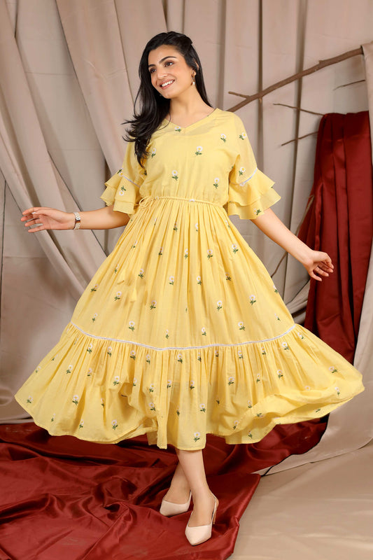 Lemony Summer Midi Dress in Vanilla Yellow PC825