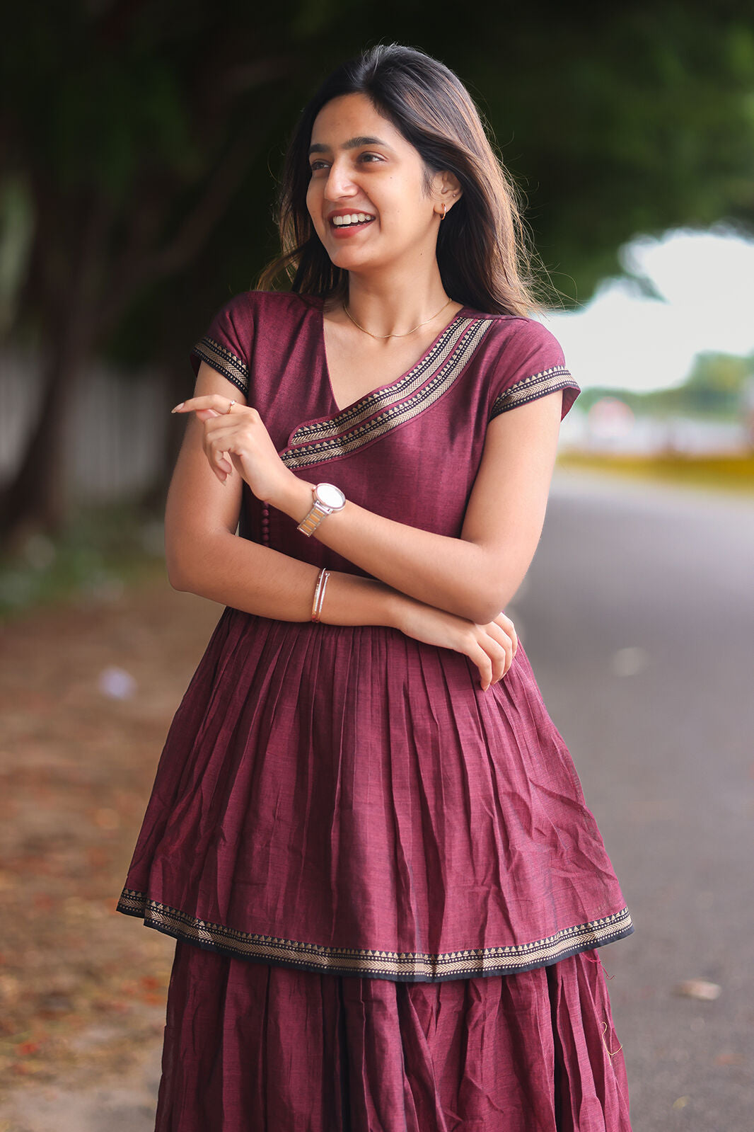 Maithali Maroon Ruffle Dress PC969N