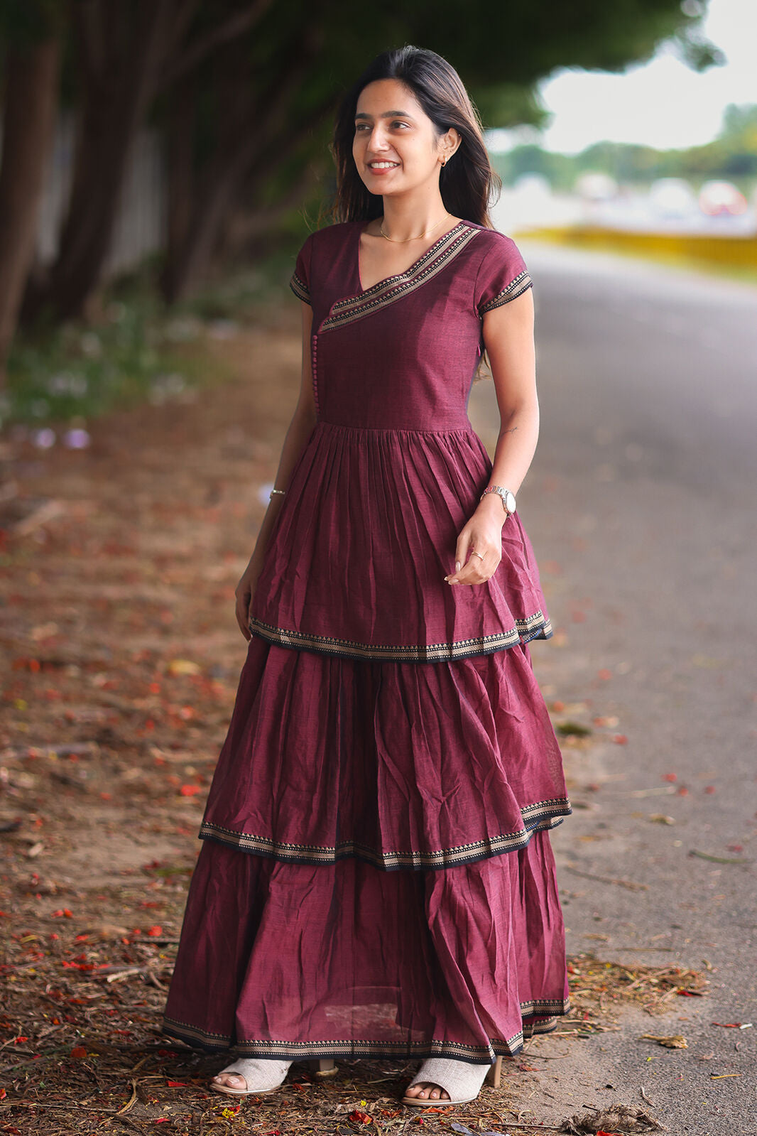 Maithali Maroon Ruffle Dress PC969N