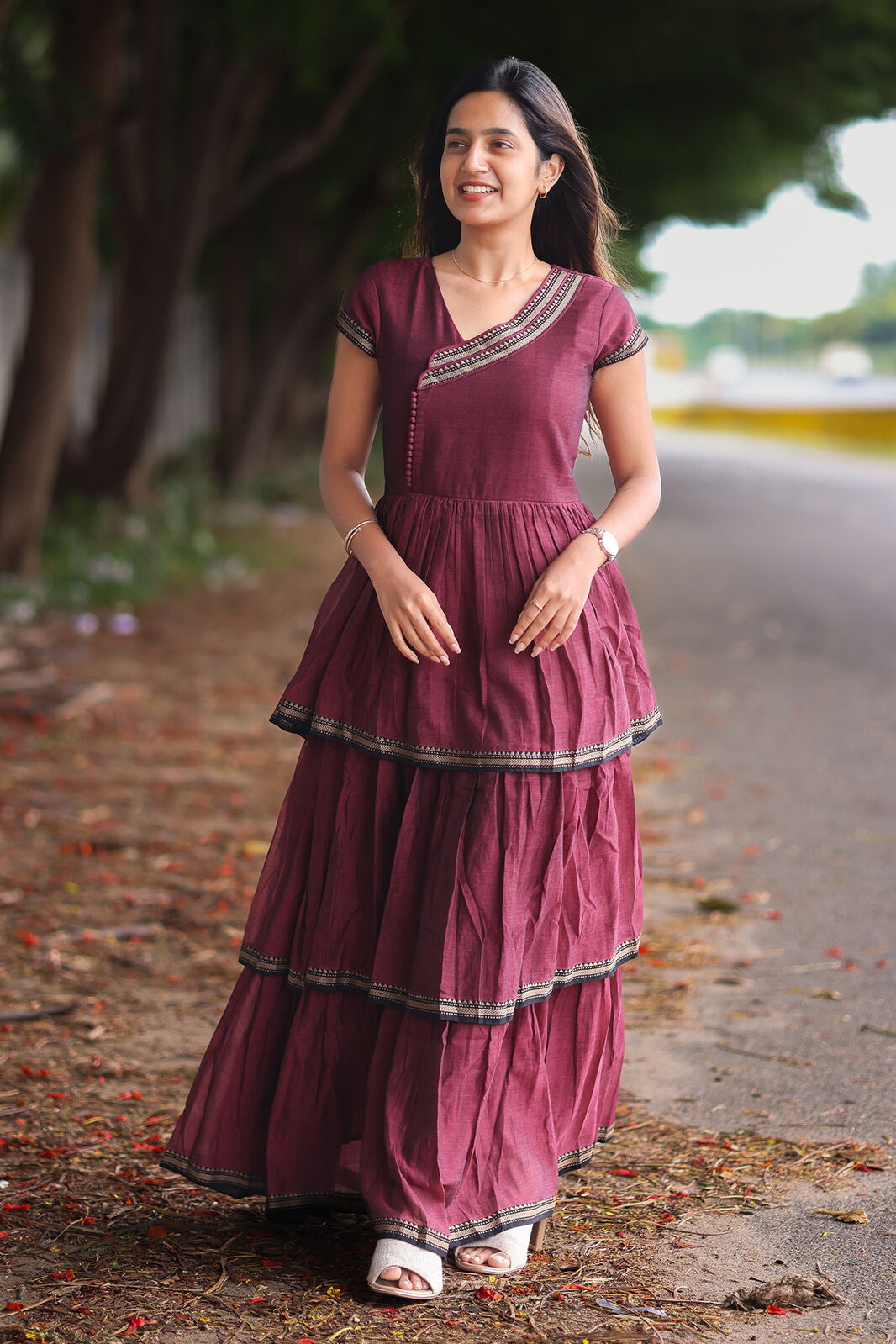 Maithali Maroon Ruffle Dress PC969N