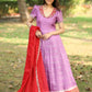 Meraki Lavender Bandhani Silk Pattu Dress PC748