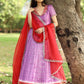 Meraki Lavender Bandhani Silk Pattu Dress PC748