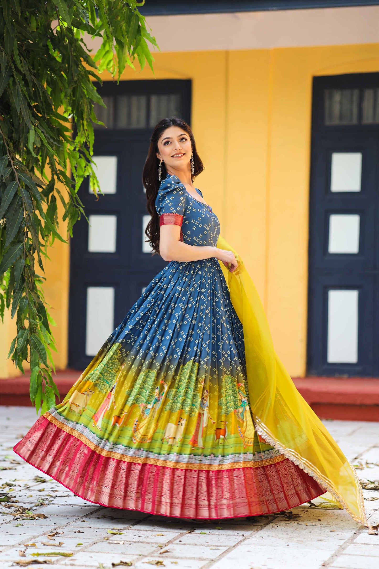 Navy Bandhej Anarkali Dress PC732N