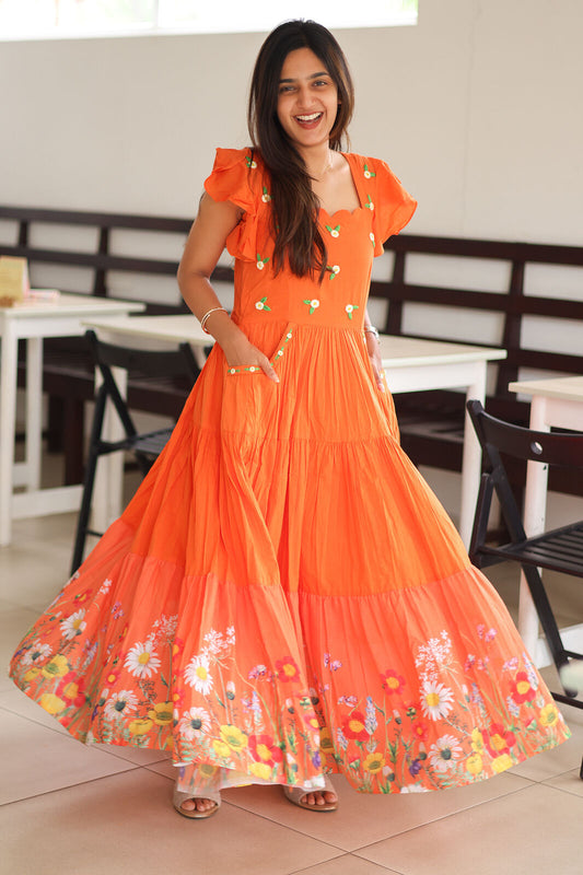 Orange Garden Midi Dress PC932N