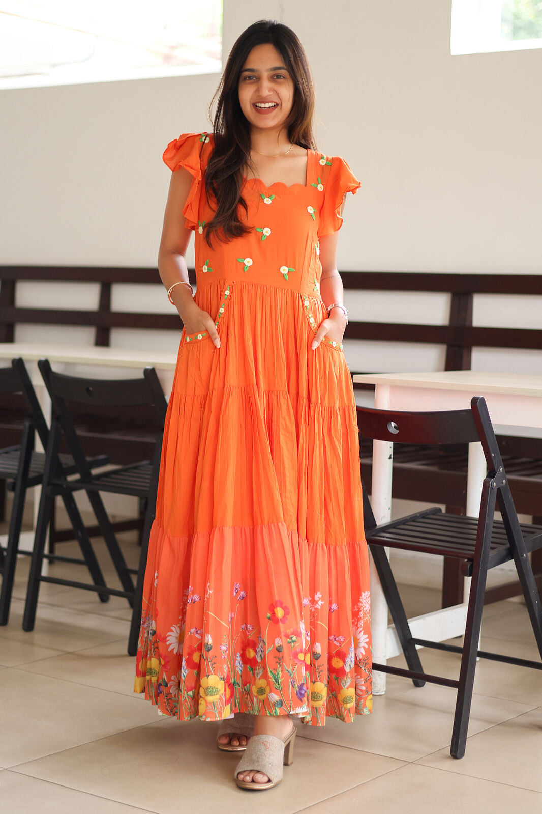 Orange Garden Midi Dress PC932N