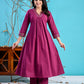 Wine cotton handwork kurta set pc1006