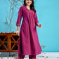 Wine cotton handwork kurta set pc1006