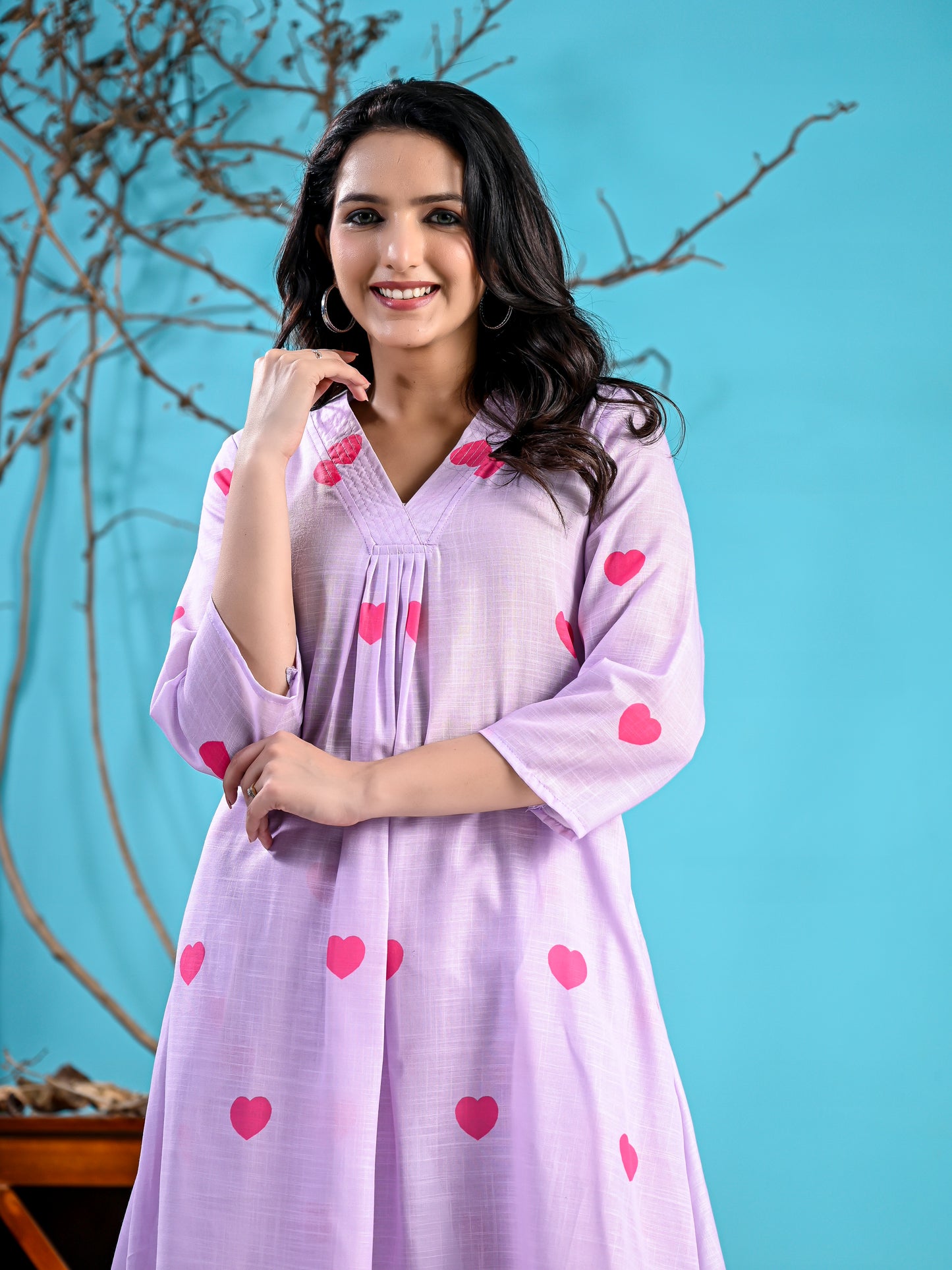 Lavender hearts printed kurta set PC1004