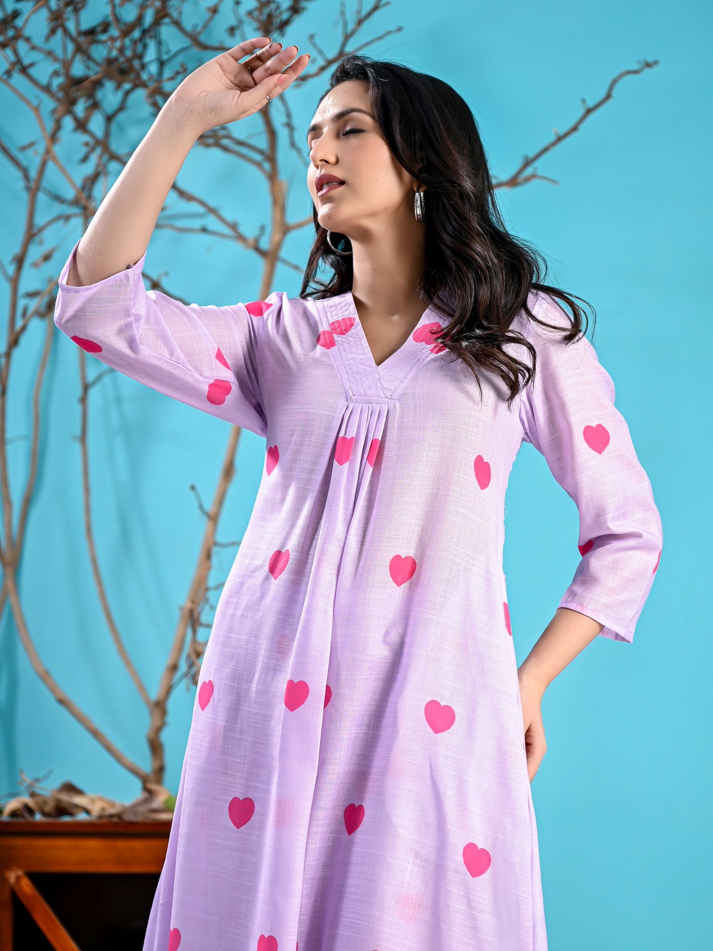 Lavender hearts printed kurta set PC1004