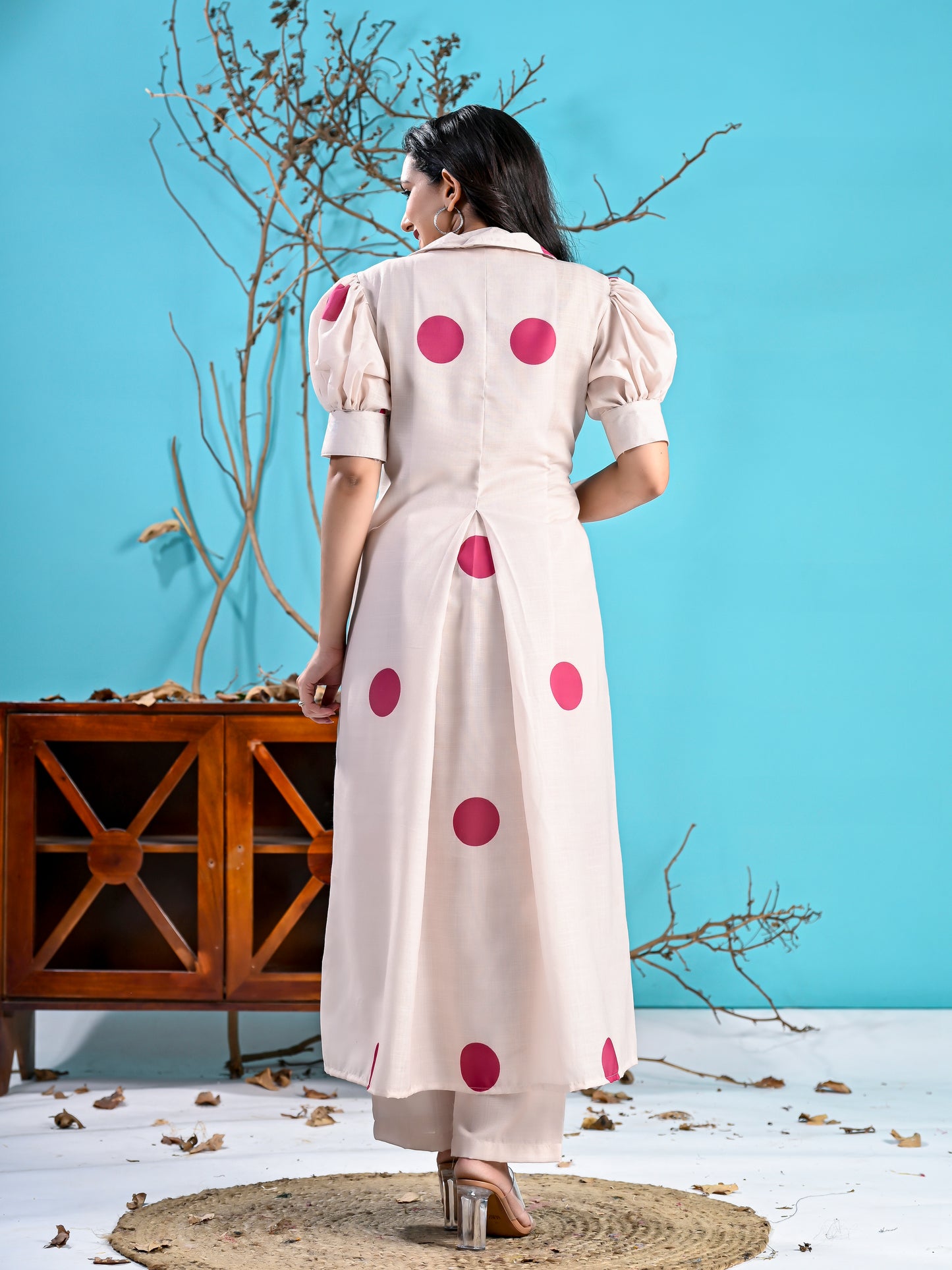 Pink polka kurta set PC1005