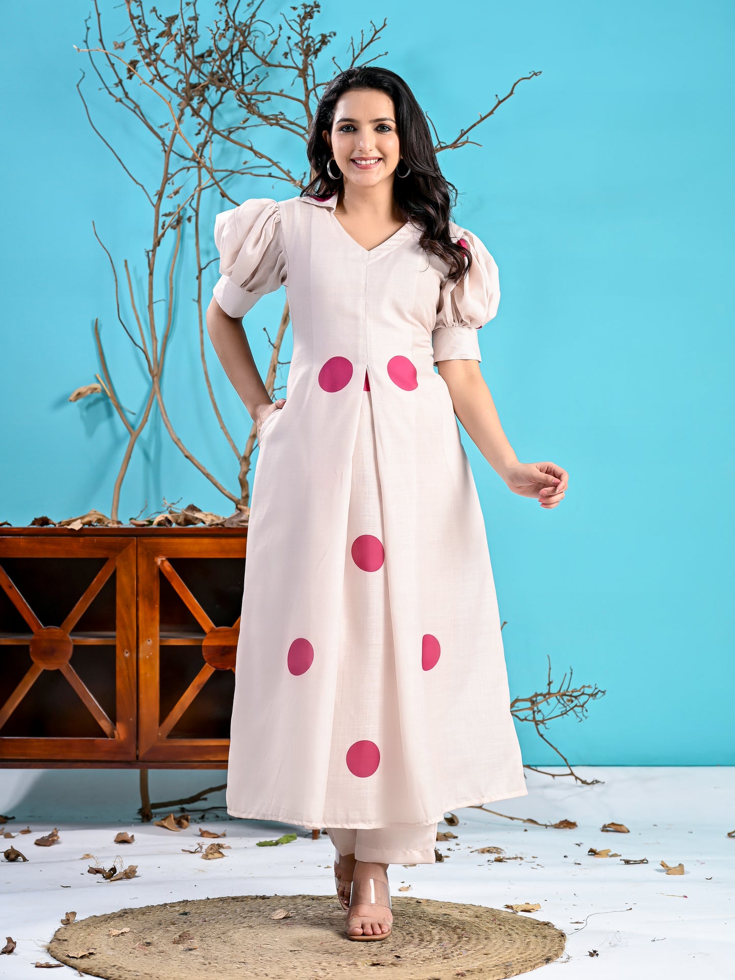 Pink polka kurta set PC1005