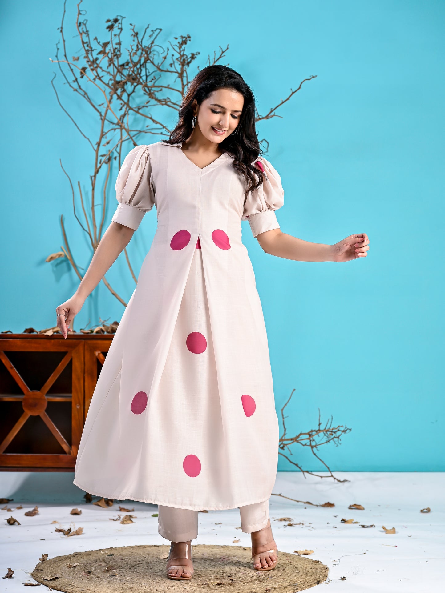 Pink polka kurta set PC1005