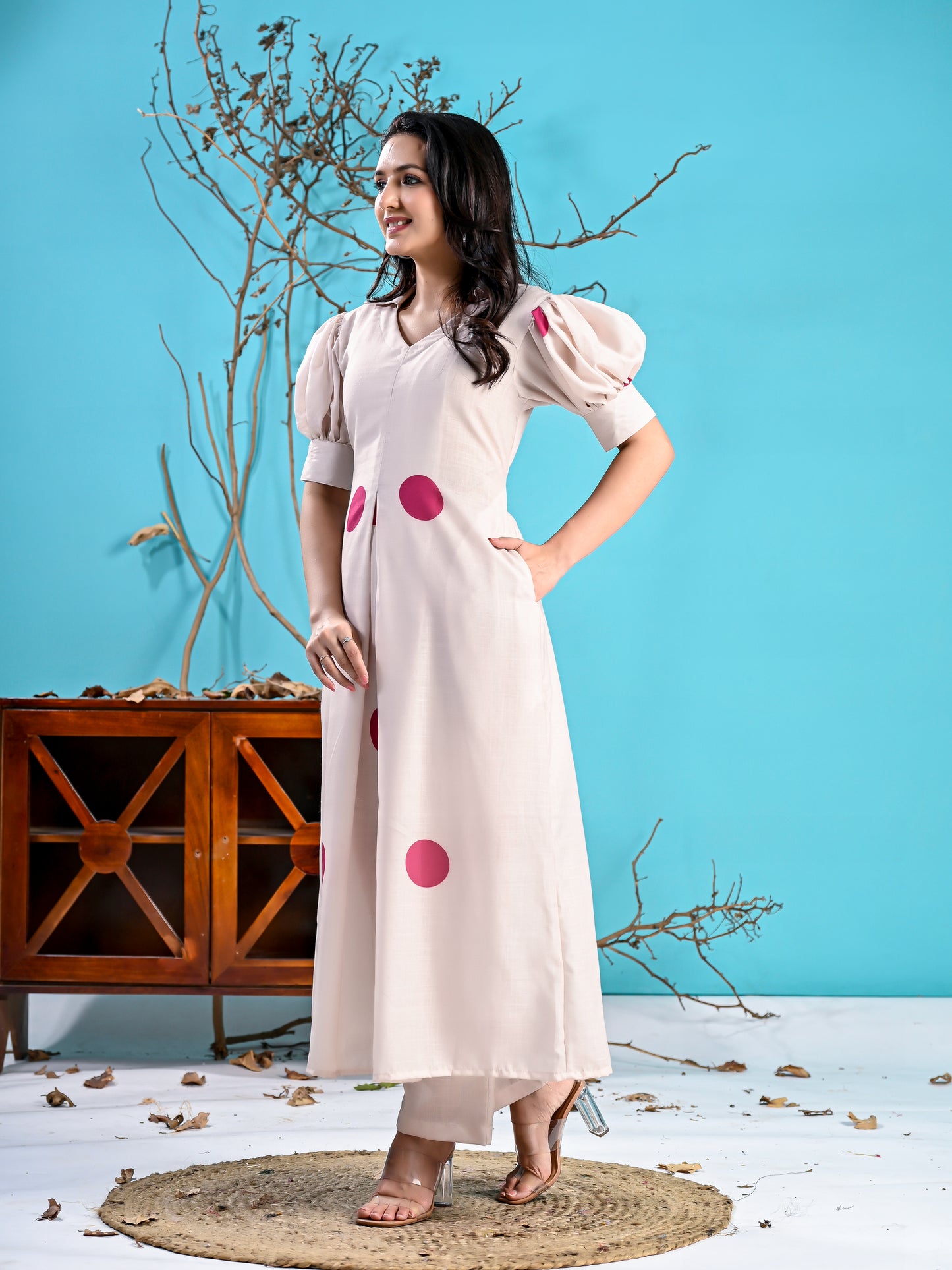 Pink polka kurta set PC1005