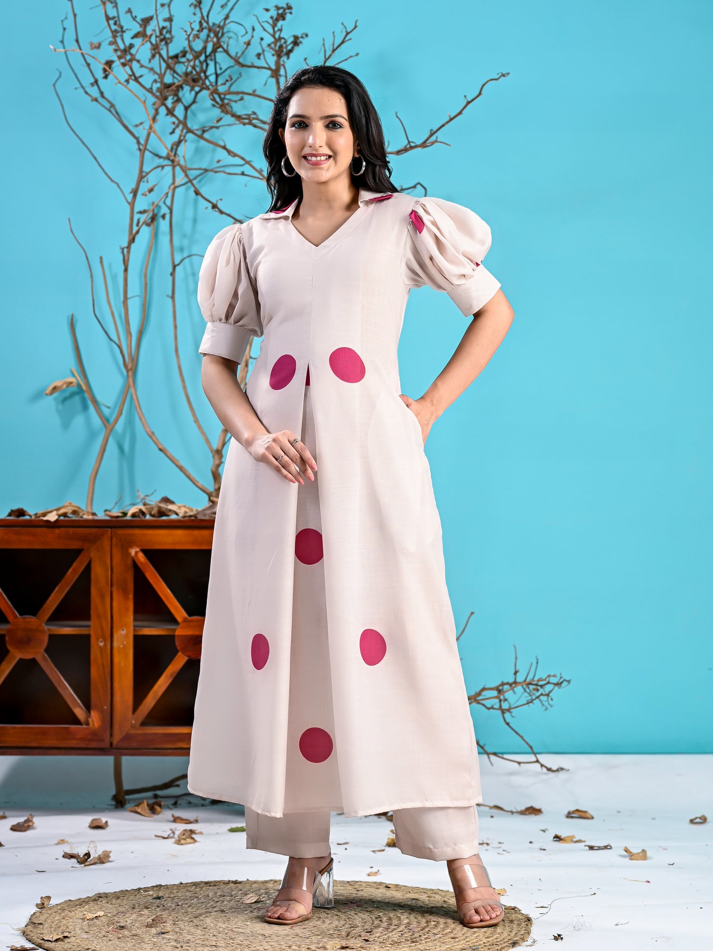 Pink polka kurta set PC1005