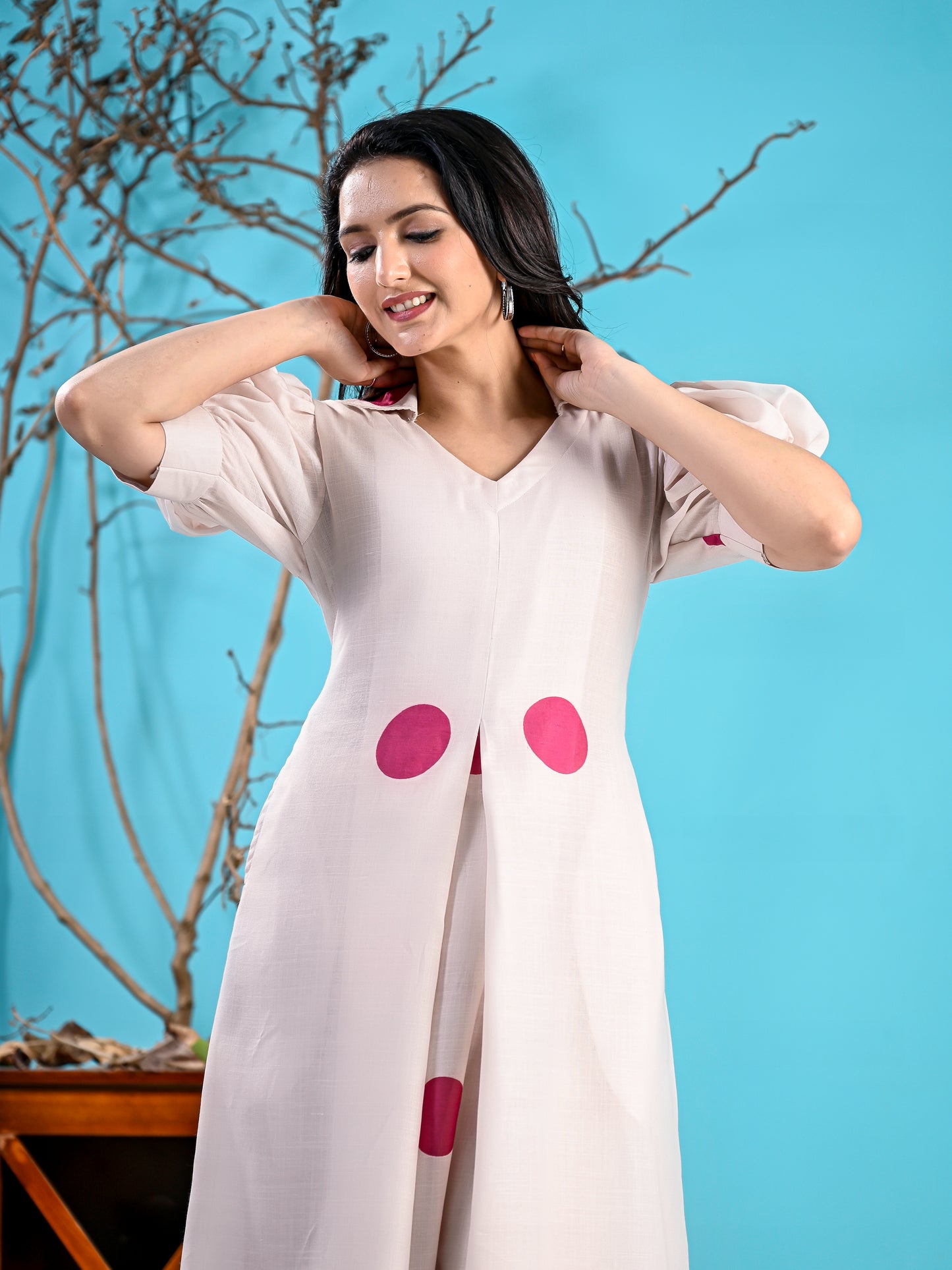 Pink polka kurta set PC1005