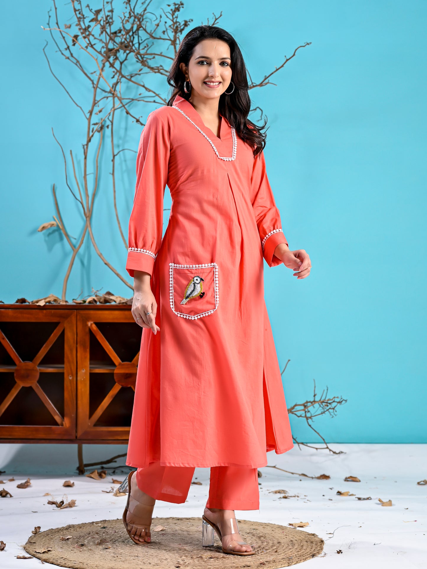 Peach Chidiya Kurta Set pc1008