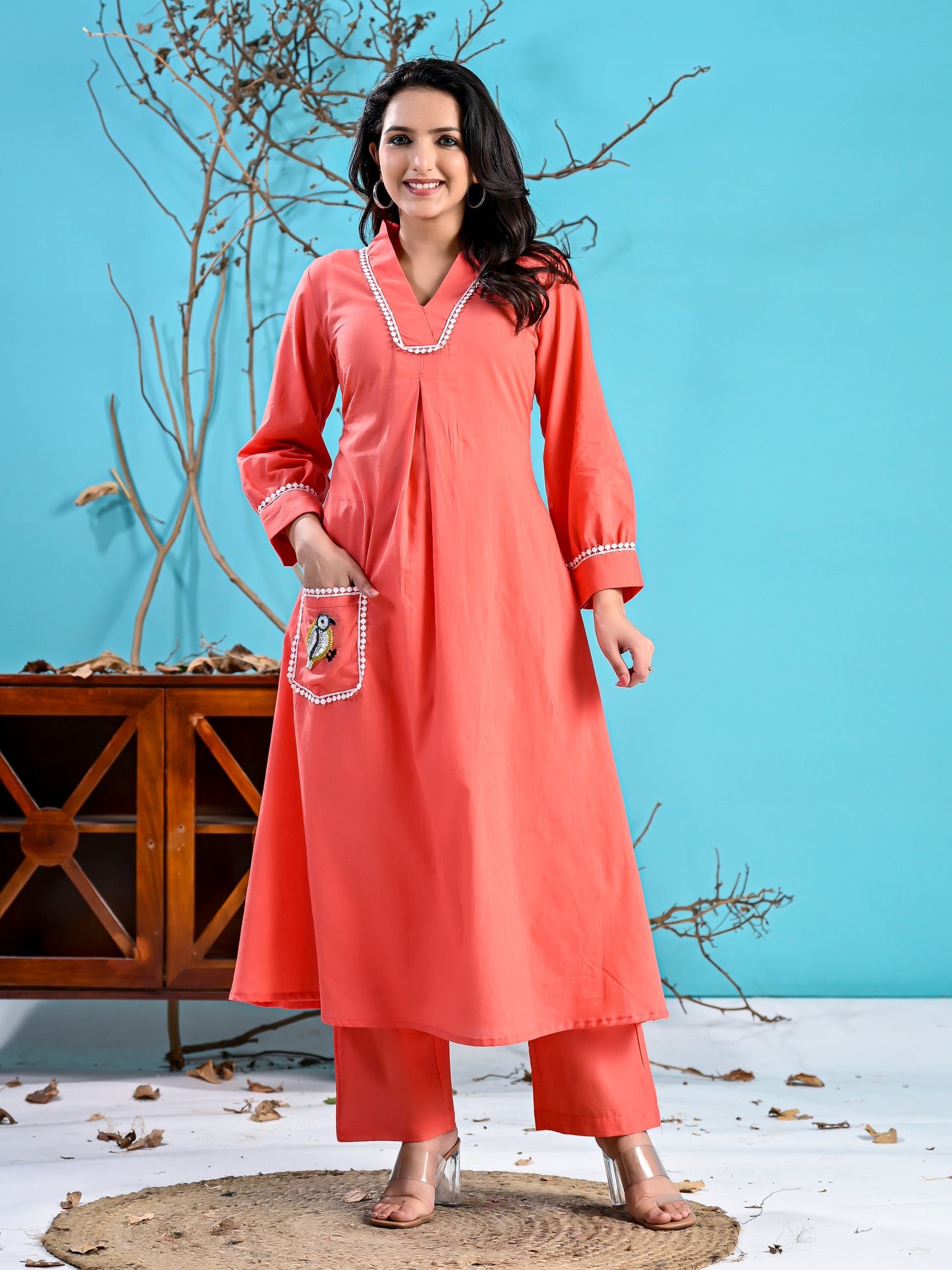 Peach Chidiya Kurta Set pc1008