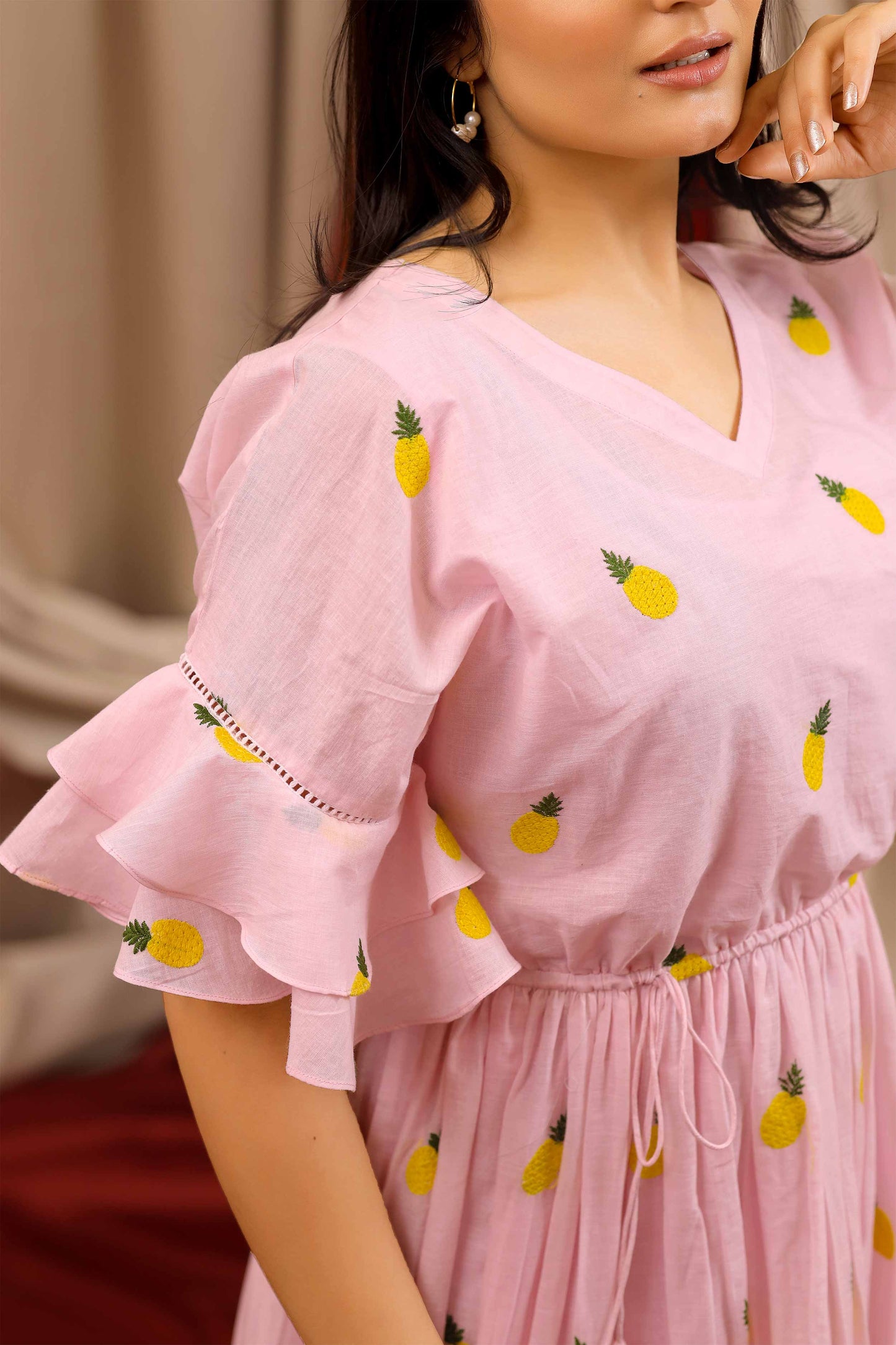 Pineapple Summer Midi Dress in Pastel Pink PC813