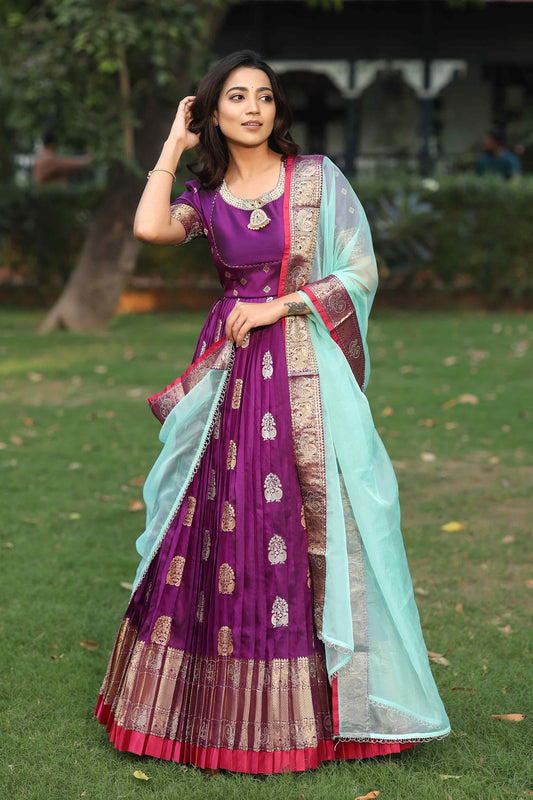 Prisha Purple Kanchi Border Pattu Anarkali Dress PC761N