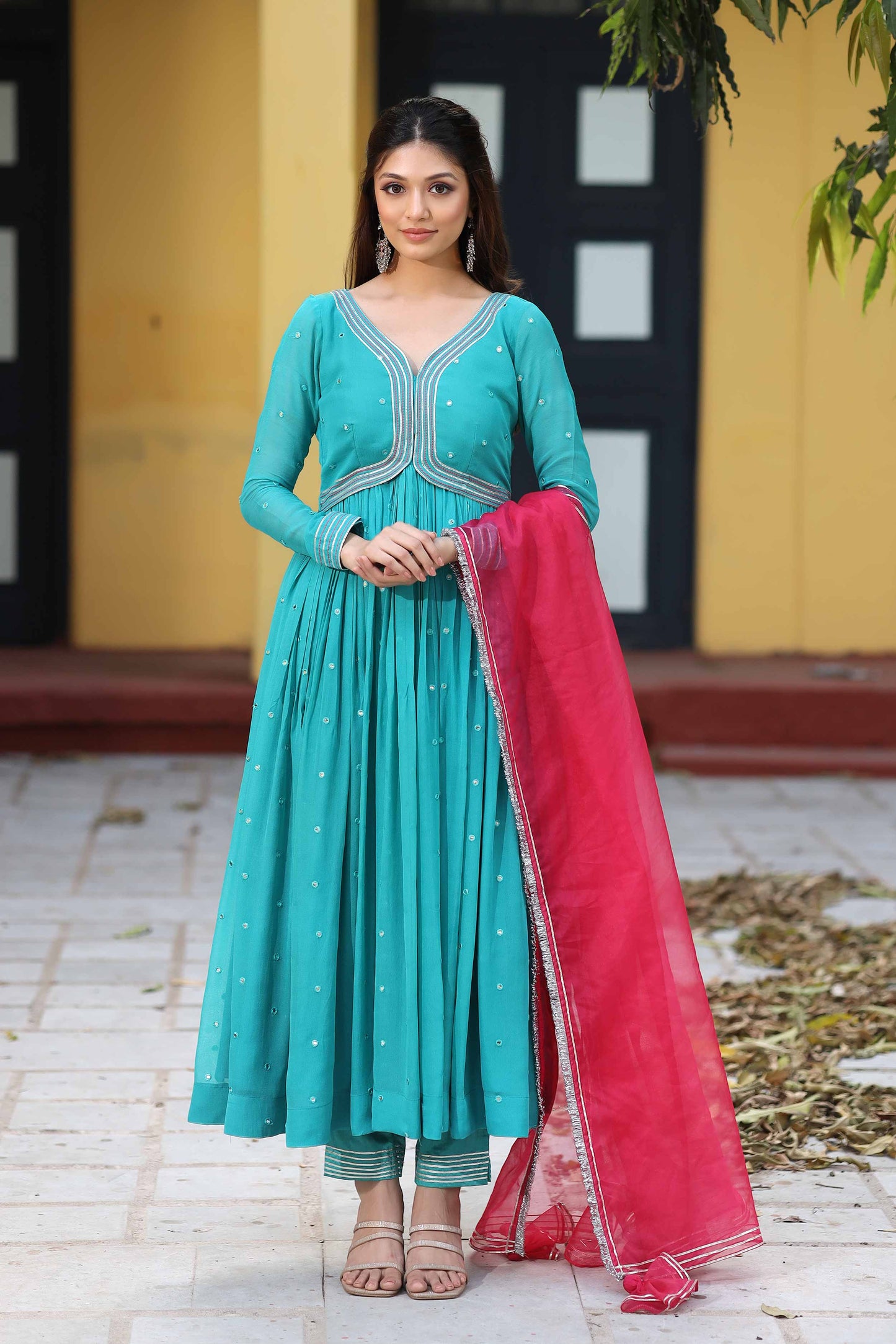 Ratrani Teal Blue Georgette Anarkali Suit Set PC755