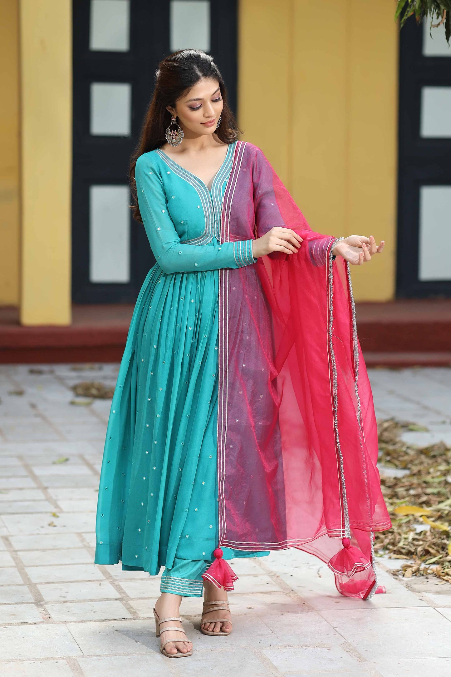 Ratrani Teal Blue Georgette Anarkali Suit Set PC755