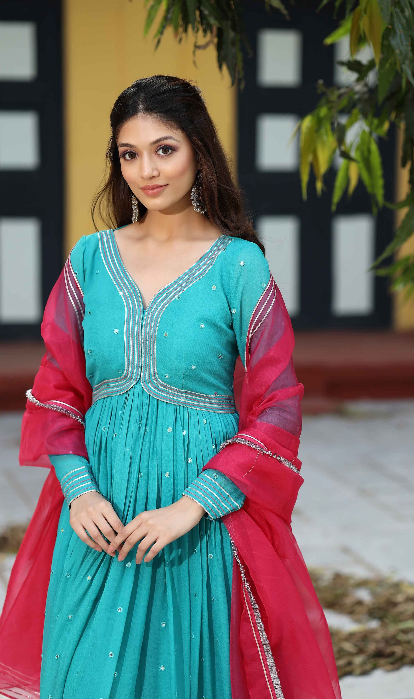 Ratrani Teal Blue Georgette Anarkali Suit Set PC755