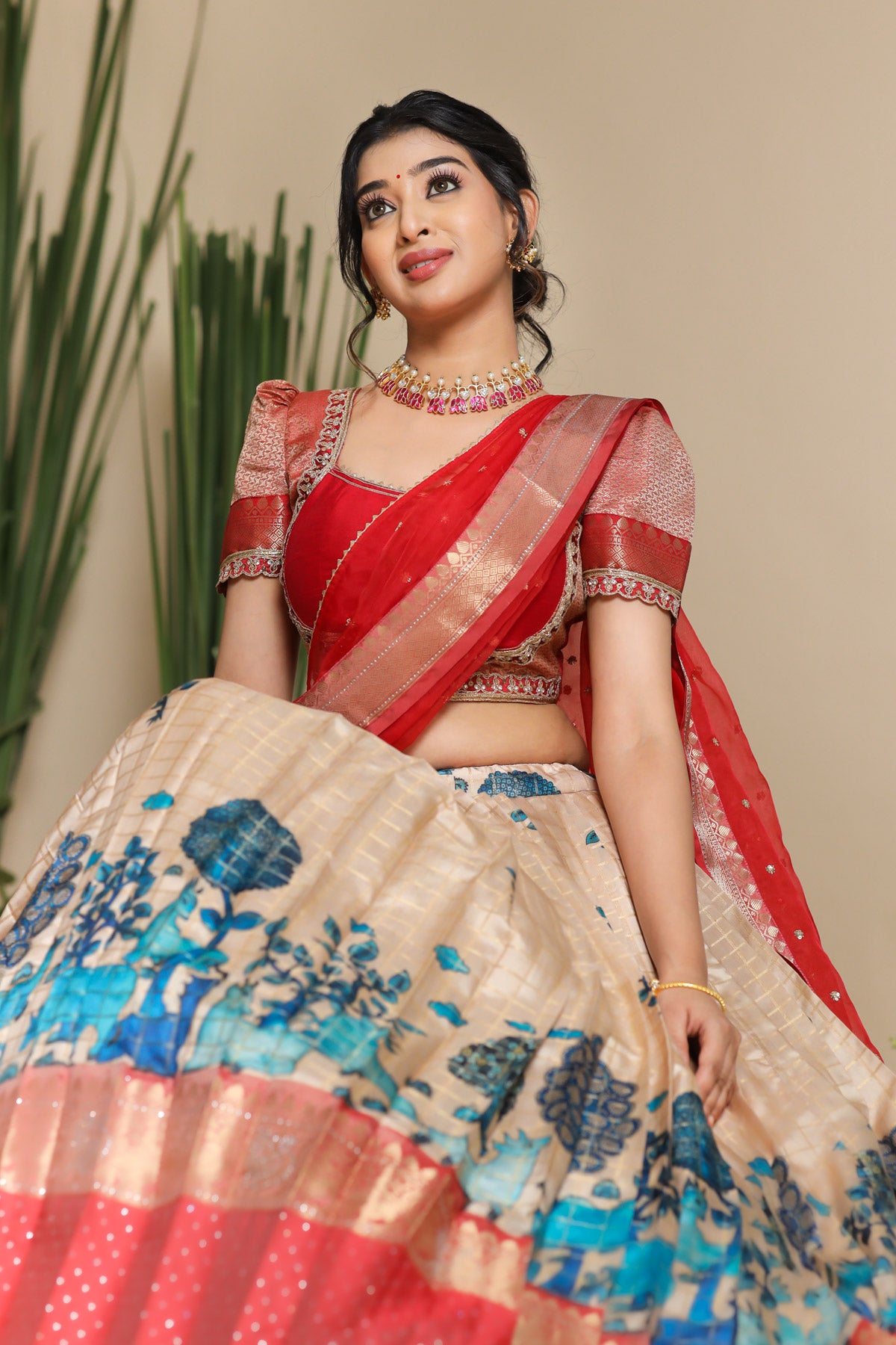 Saloni Banarasi Lehenga Set in Red PC797N