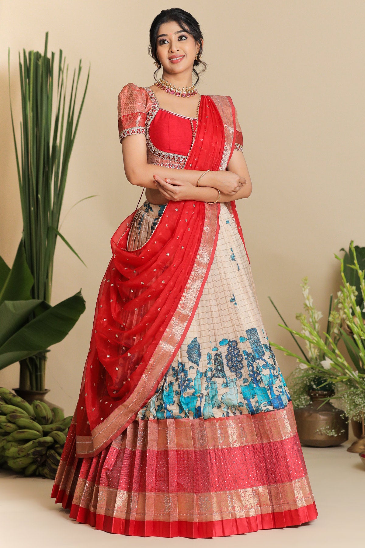 Saloni Banarasi Lehenga Set in Red PC797N