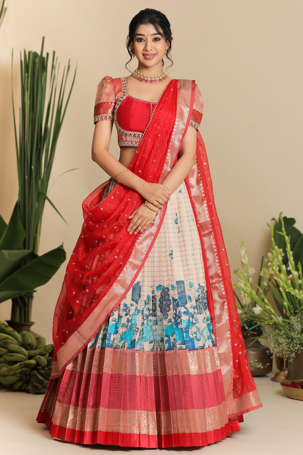 Saloni Banarasi Lehenga Set in Red PC797N