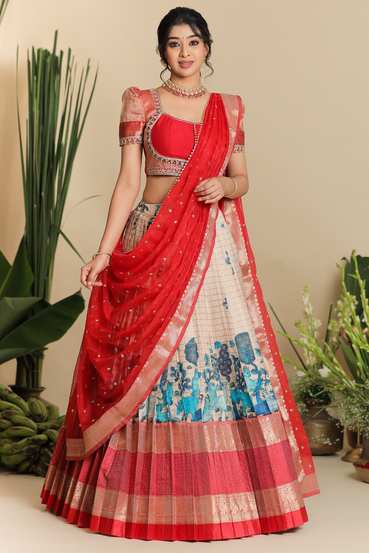 Saloni Banarasi Lehenga Set in Red PC797N