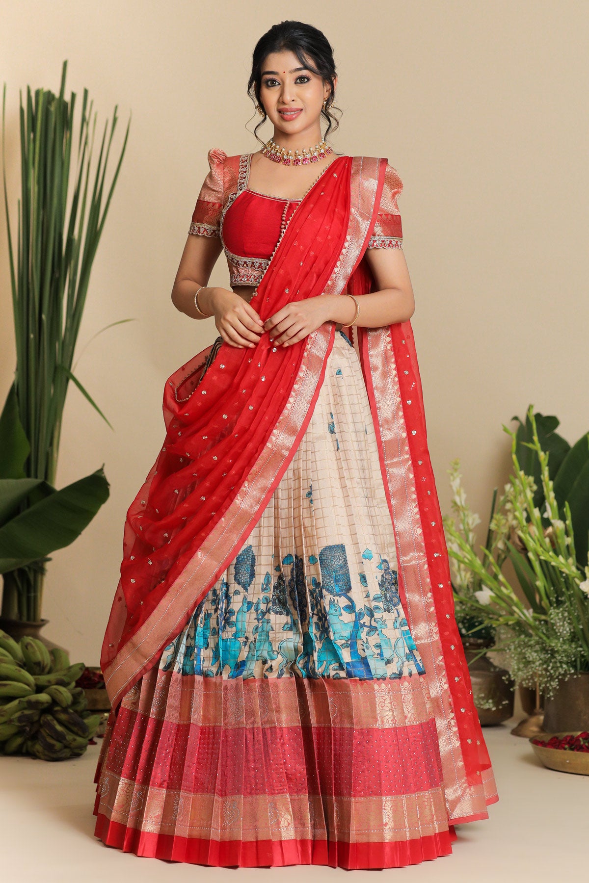 Saloni Banarasi Lehenga Set in Red PC797N